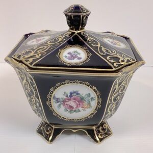 JLMENAU Graf Von Hennerberg Genuine Cobalt Hand Enameled Floral Gilded Trinket